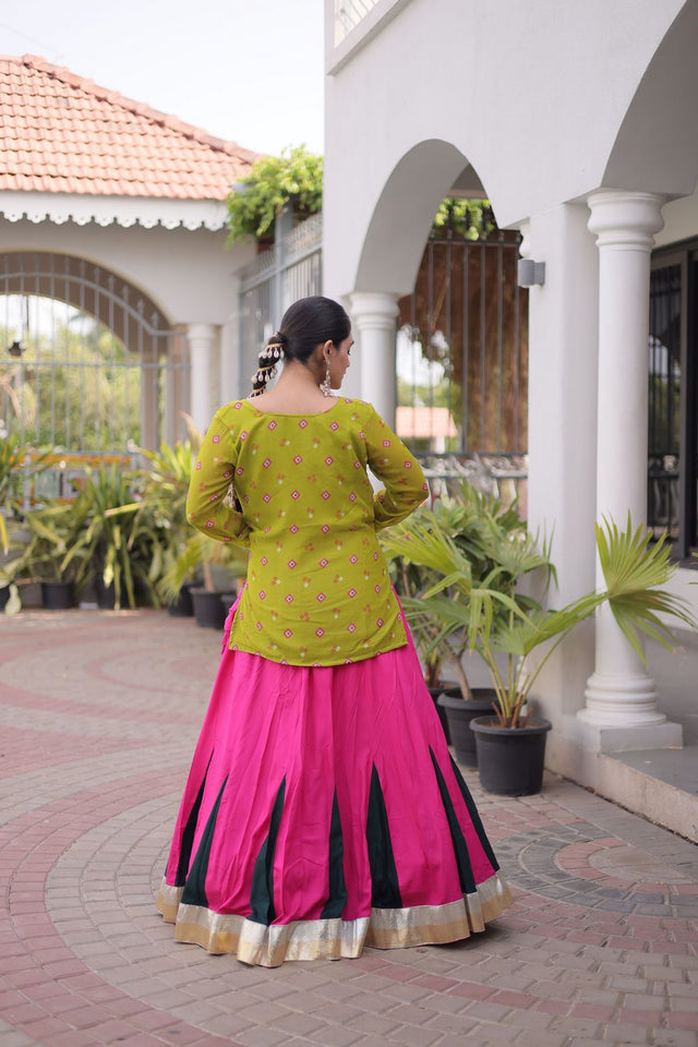 Pink Solid Rayon Free Size Stitched Lehenga (ACB1021)