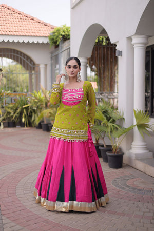 Pink Solid Rayon Free Size Stitched Lehenga (ACB1021)