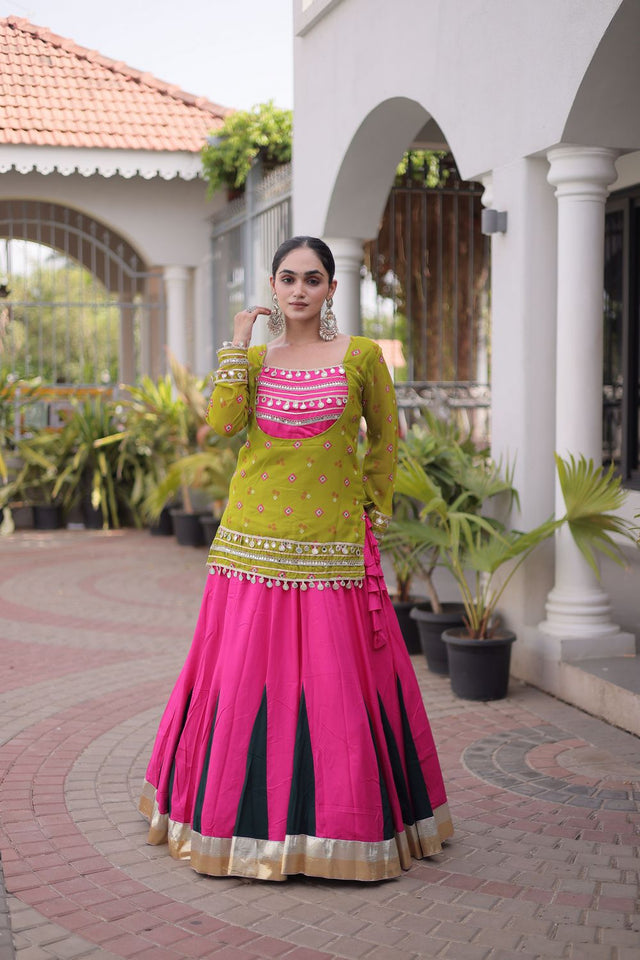 Pink Solid Rayon Free Size Stitched Lehenga (ACB1021)