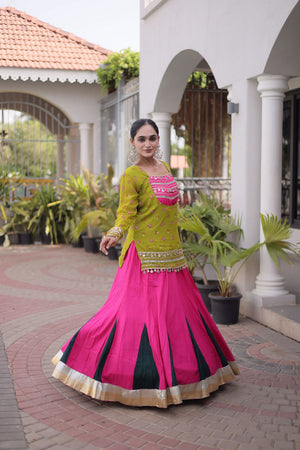 Pink Solid Rayon Free Size Stitched Lehenga (ACB1021)