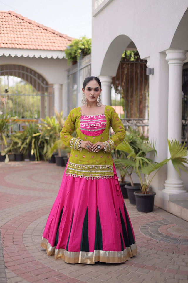 Pink Solid Rayon Free Size Stitched Lehenga (ACB1021)
