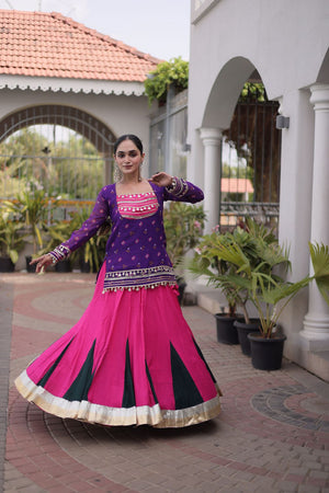 Pink Solid Rayon Free Size Stitched Lehenga (ACB1022)