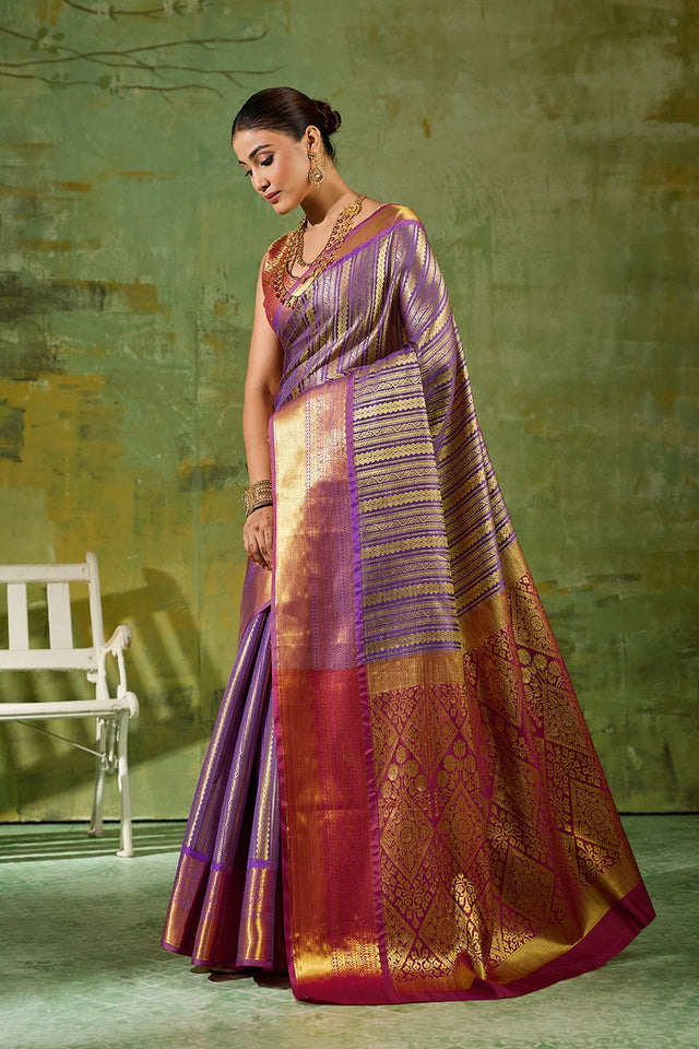 Lavender Woven Kanjivaram Silk Saree (ACB1023)