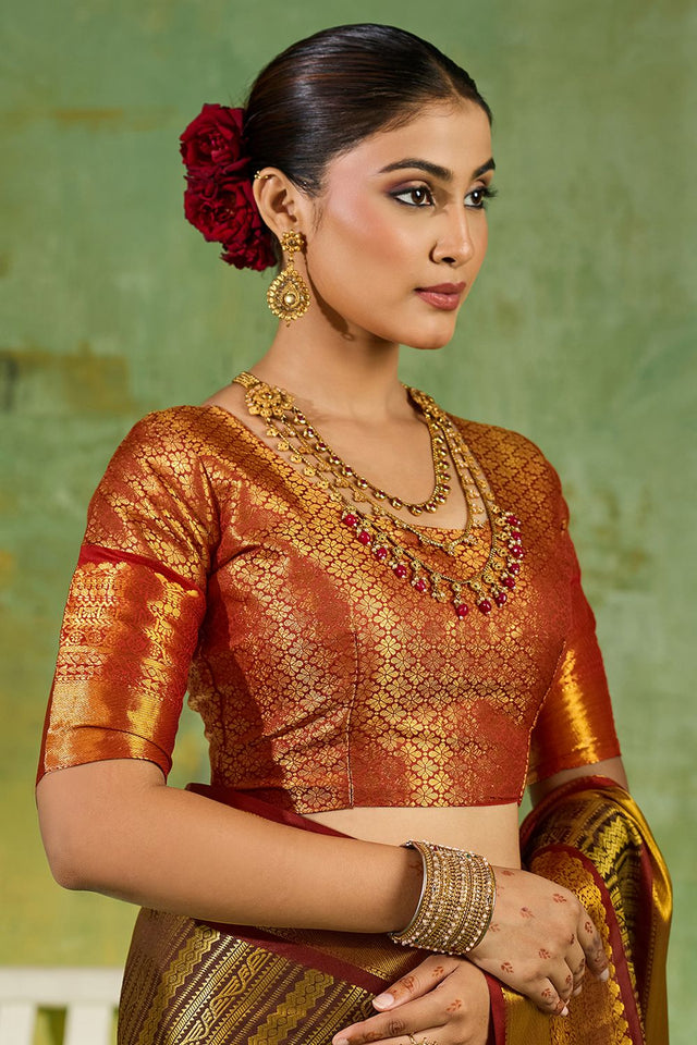 Brown Woven Kanjivaram Silk Saree (ACB1025)