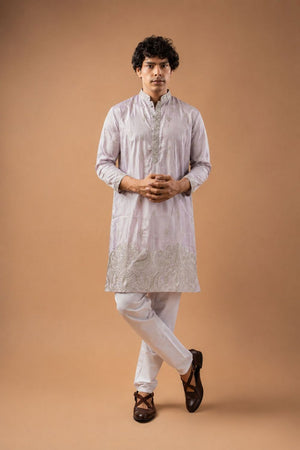 Mens Pink Floral Embroidered Silk Blend Kurta Set (ACB1037)