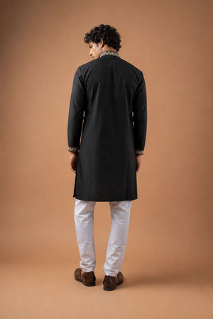 Mens Black Embroidered Silk Blend Kurta Set (ACB1044)