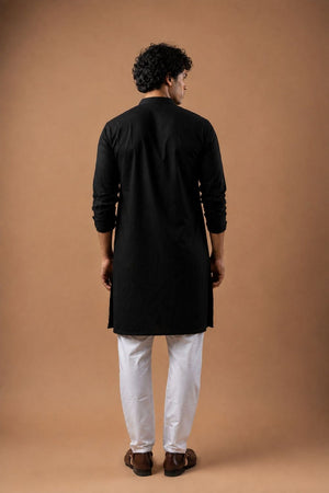 Mens Black Embroidered Silk Blend Kurta Set (ACB1047)