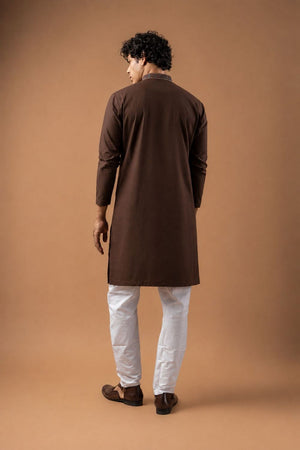 Mens Brown Embroidered Silk Blend Kurta Set (ACB1048)