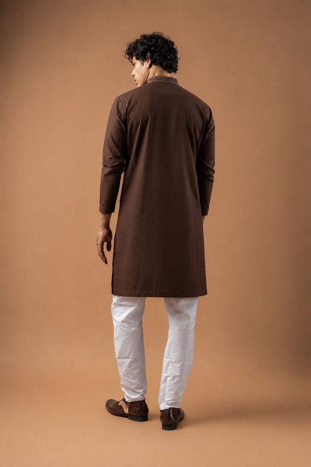 Mens Brown Embroidered Silk Blend Kurta Set (ACB1048)
