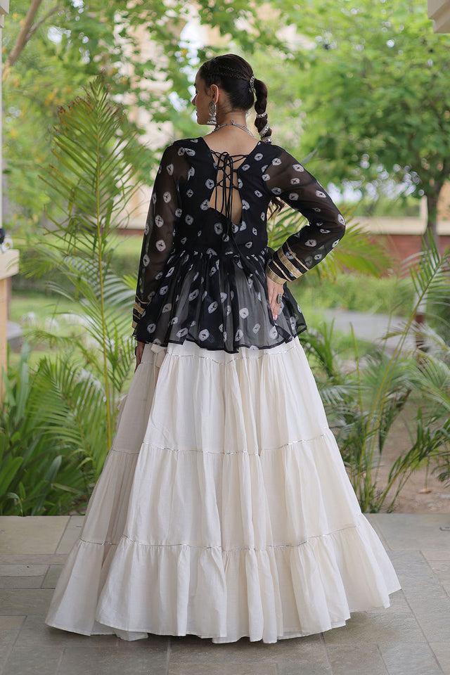 Off White Solid Cotton Free Size Stitched Lehenga (ACB1049)
