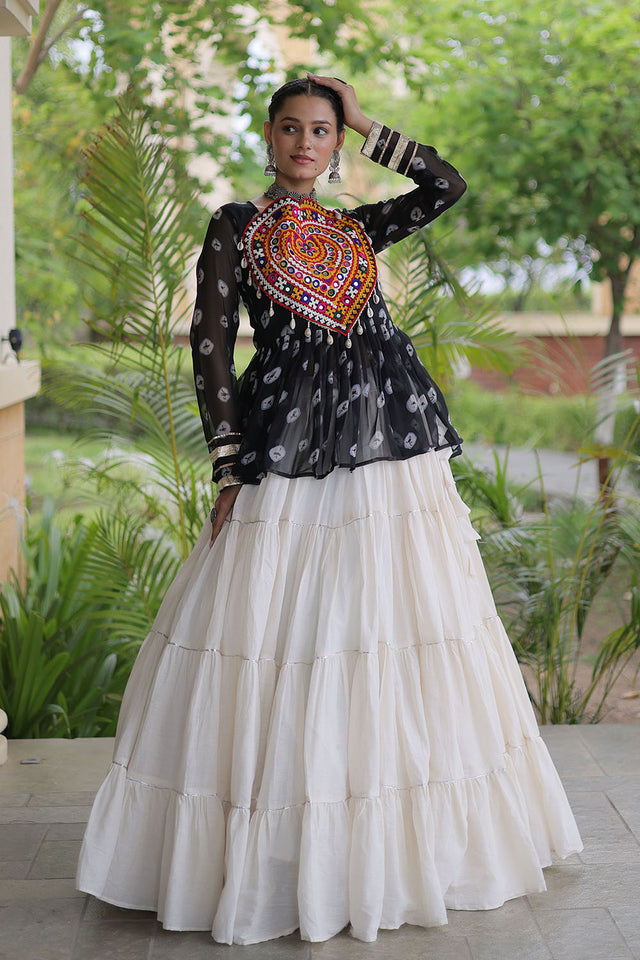 Off White Solid Cotton Free Size Stitched Lehenga (ACB1049)