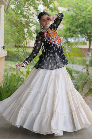 Off White Solid Cotton Free Size Stitched Lehenga (ACB1049)