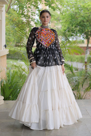 Off White Solid Cotton Free Size Stitched Lehenga (ACB1049)