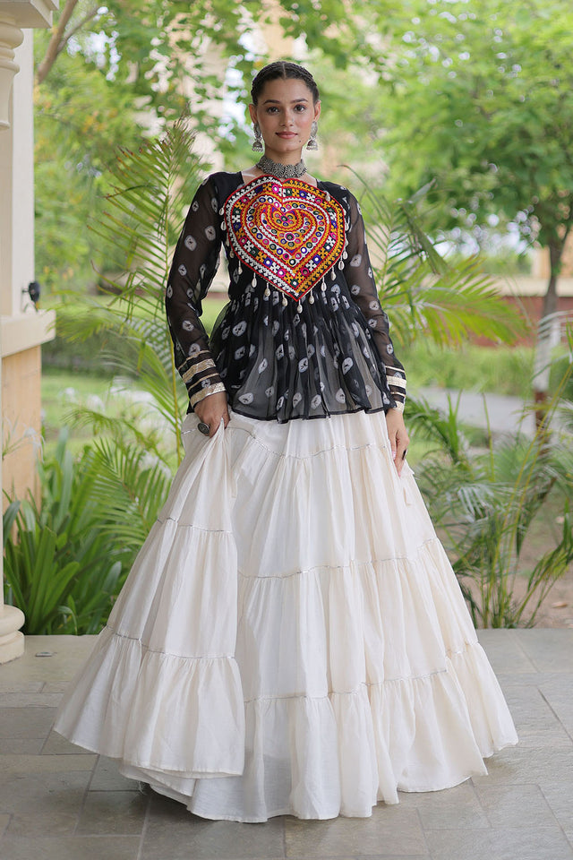 Off White Solid Cotton Free Size Stitched Lehenga (ACB1049)