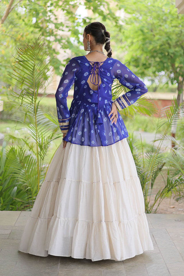 Off White Solid Cotton Free Size Stitched Lehenga (ACB1050)