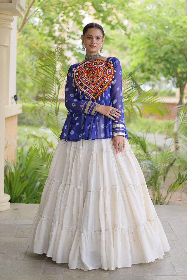 Off White Solid Cotton Free Size Stitched Lehenga (ACB1050)