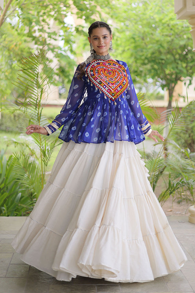 Off White Solid Cotton Free Size Stitched Lehenga (ACB1050)