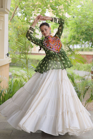 Off White Solid Cotton Free Size Stitched Lehenga (ACB1051)