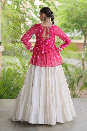 Off White Solid Cotton Free Size Stitched Lehenga (ACB1052)