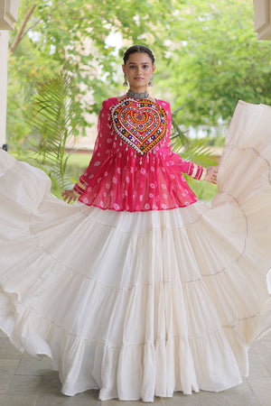 Off White Solid Cotton Free Size Stitched Lehenga (ACB1052)
