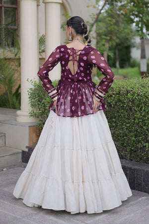 Off White Solid Cotton Free Size Stitched Lehenga (ACB1053)
