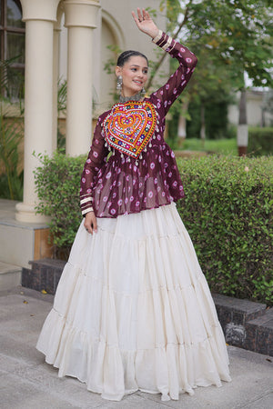 Off White Solid Cotton Free Size Stitched Lehenga (ACB1053)