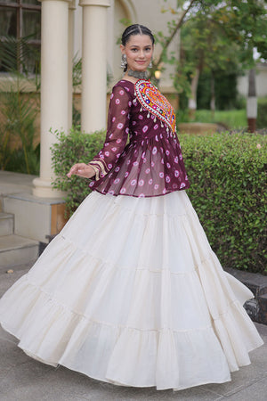 Off White Solid Cotton Free Size Stitched Lehenga (ACB1053)