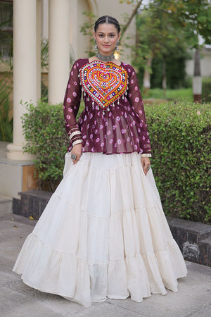 Off White Solid Cotton Free Size Stitched Lehenga (ACB1053)