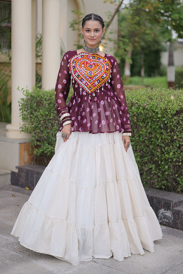 Off White Solid Cotton Free Size Stitched Lehenga (ACB1053)