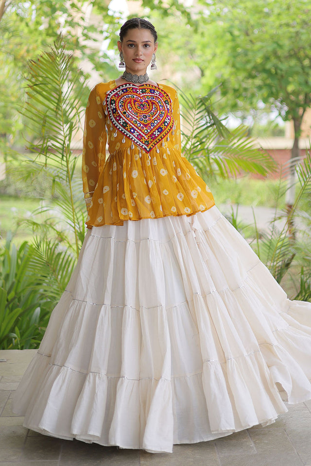 Off White Solid Cotton Free Size Stitched Lehenga (ACB1054)