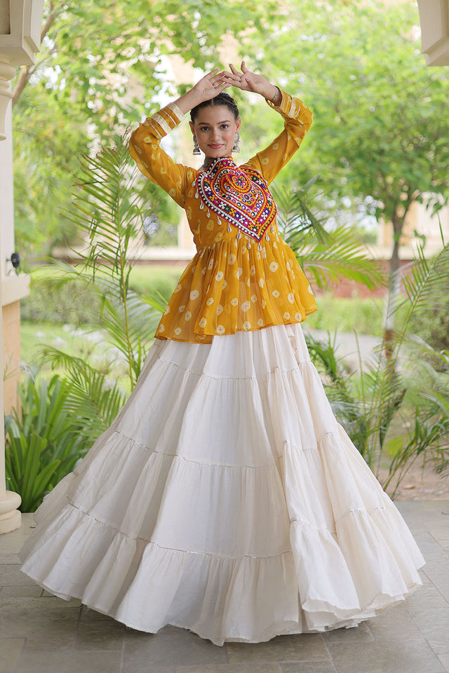 Off White Solid Cotton Free Size Stitched Lehenga (ACB1054)