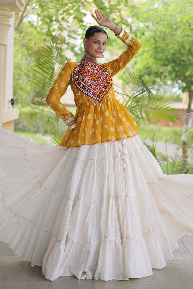 Off White Solid Cotton Free Size Stitched Lehenga (ACB1054)