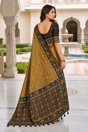 Brown Floral Woven Silk Saree (ACB1055)
