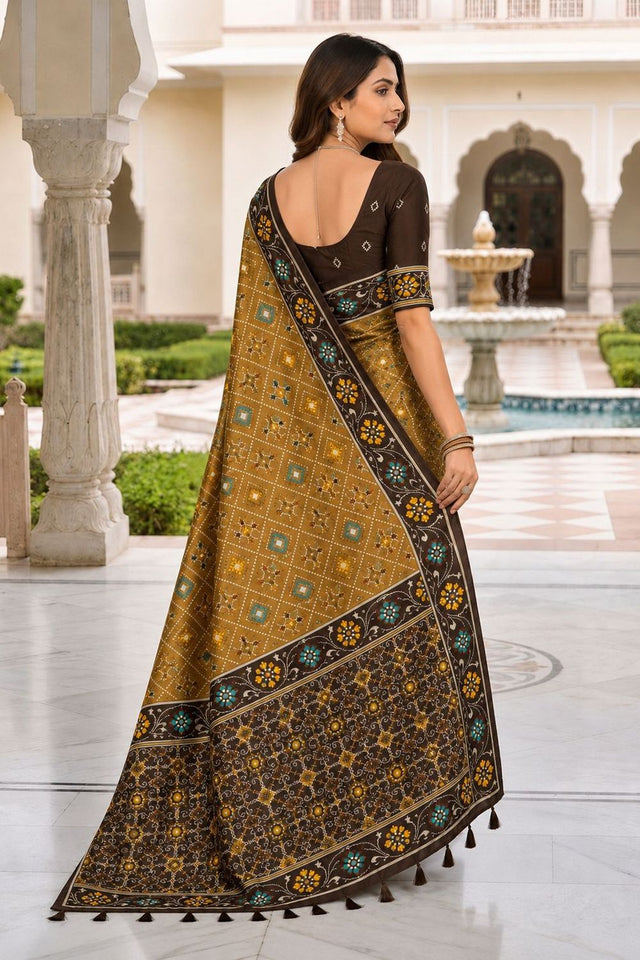 Brown Floral Woven Silk Saree (ACB1055)