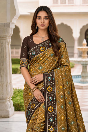 Brown Floral Woven Silk Saree (ACB1055)
