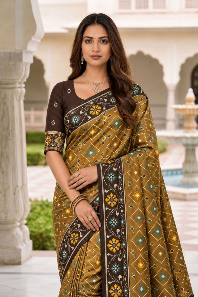 Brown Floral Woven Silk Saree (ACB1055)