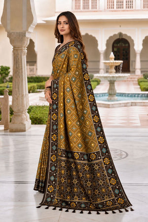 Brown Floral Woven Silk Saree (ACB1055)