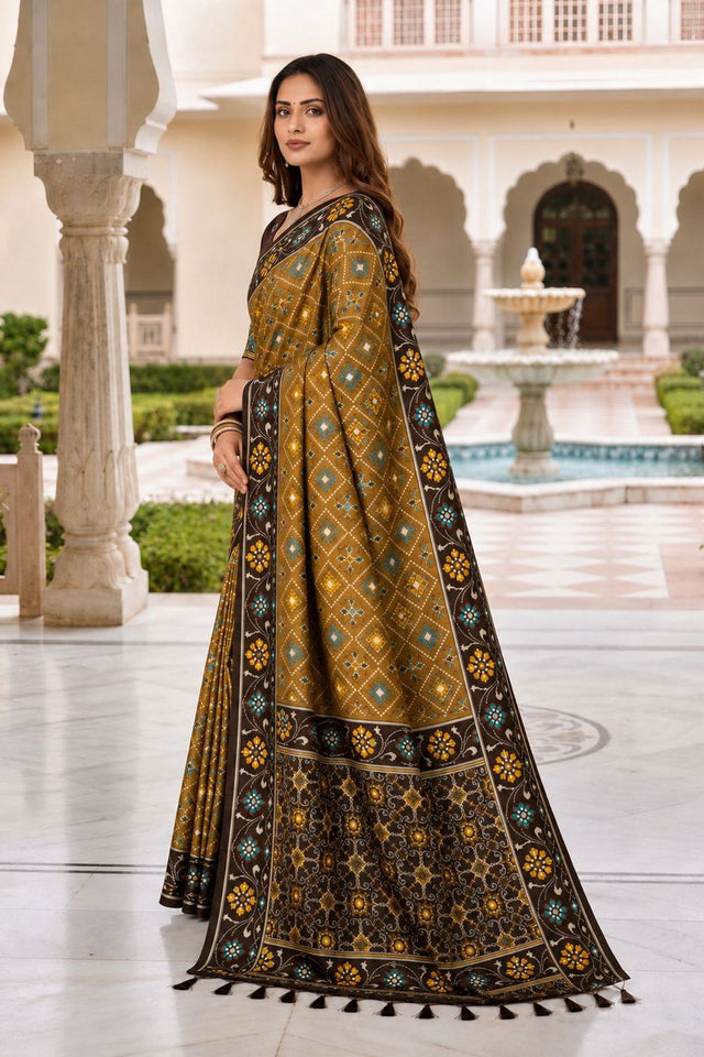 Brown Floral Woven Silk Saree (ACB1055)