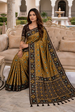 Brown Floral Woven Silk Saree (ACB1055)