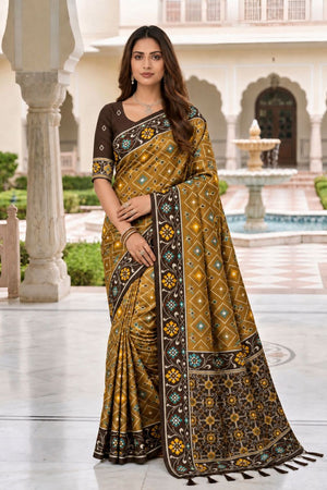 Brown Floral Woven Silk Saree (ACB1055)