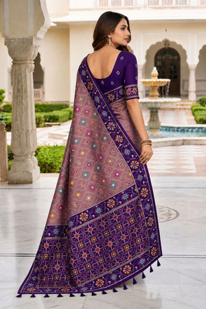 Purple Floral Woven Silk Saree (ACB1056)