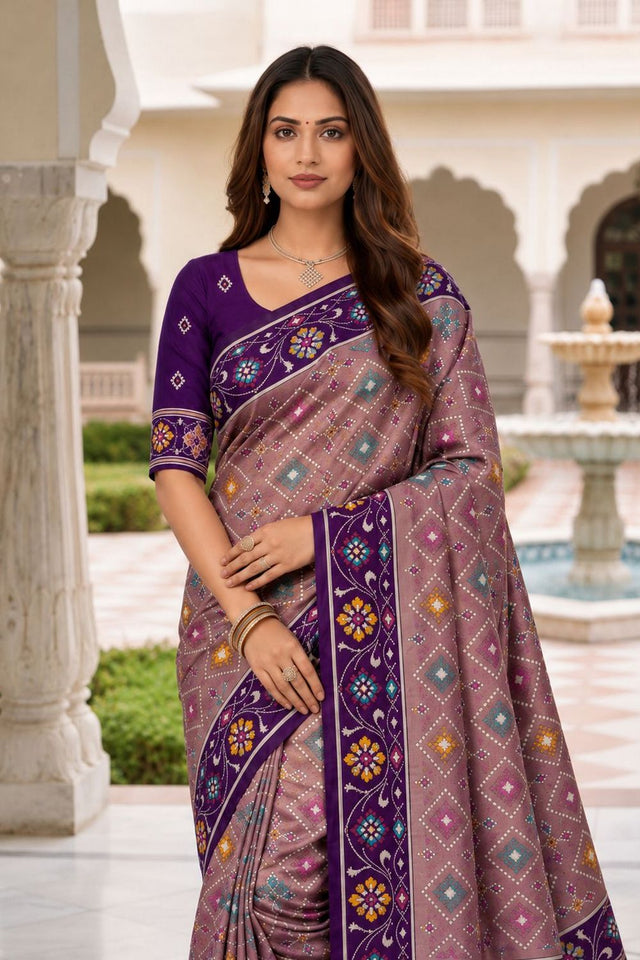 Purple Floral Woven Silk Saree (ACB1056)