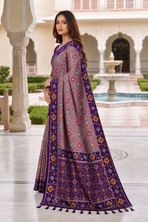 Purple Floral Woven Silk Saree (ACB1056)