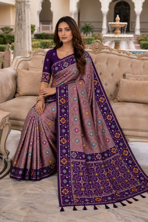 Purple Floral Woven Silk Saree (ACB1056)