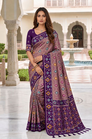 Purple Floral Woven Silk Saree (ACB1056)