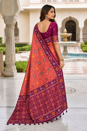 Pink Floral Woven Silk Saree (ACB1057)