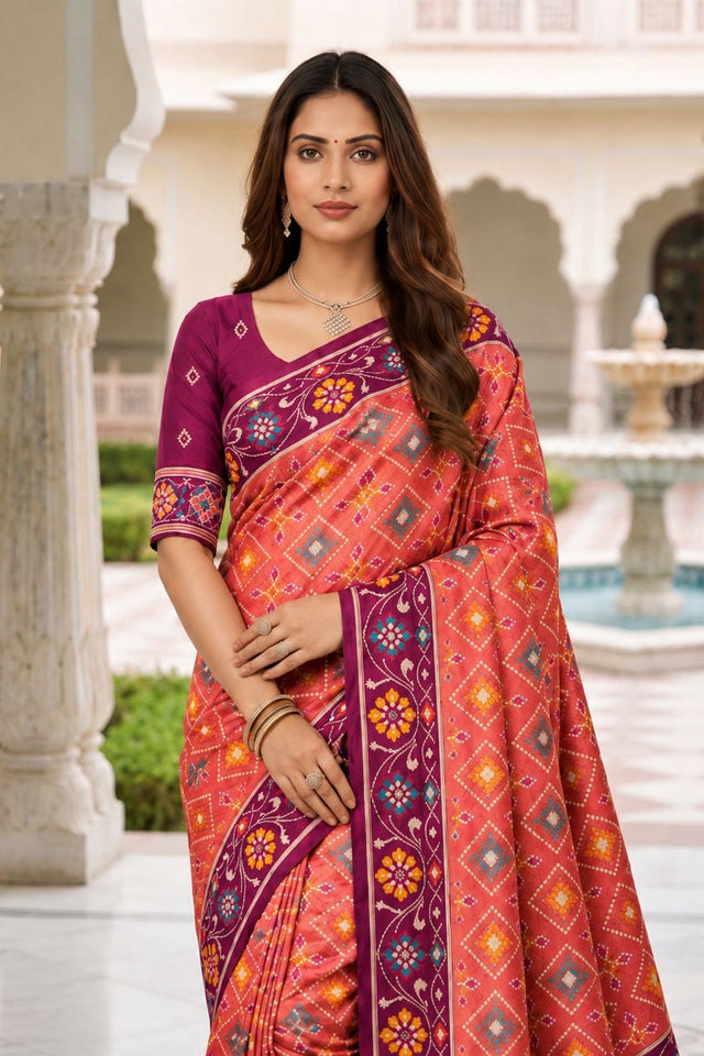 Pink Floral Woven Silk Saree (ACB1057)
