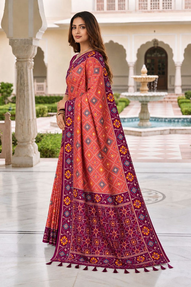 Pink Floral Woven Silk Saree (ACB1057)