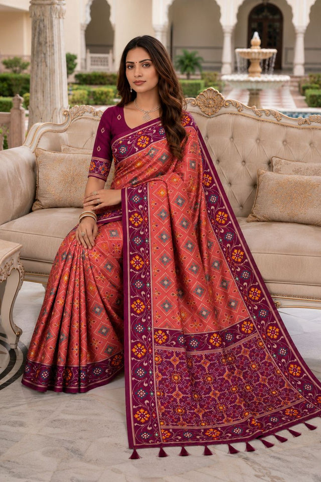 Pink Floral Woven Silk Saree (ACB1057)