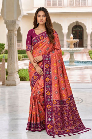 Pink Floral Woven Silk Saree (ACB1057)